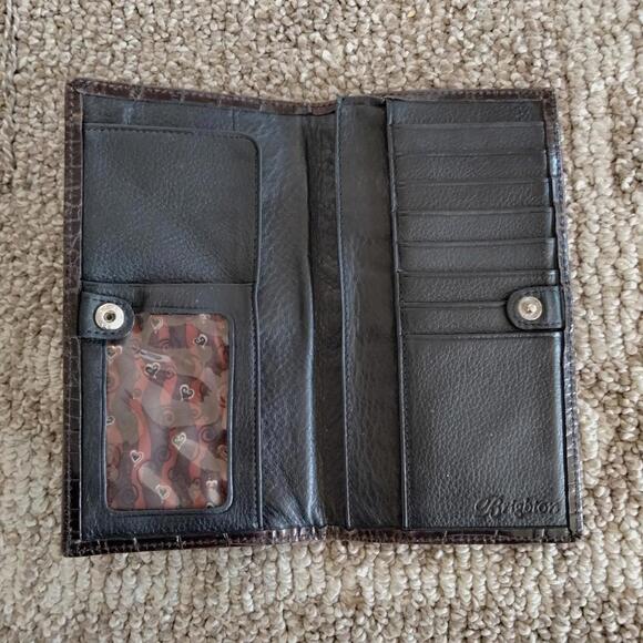 Brighton Vintage Wallet Leather Croc Embossed Black Brown Bi-Fold - Picture 5 of 9